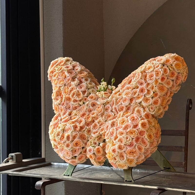 Standlı Somon Güller ile Kelebek Aranjmanı